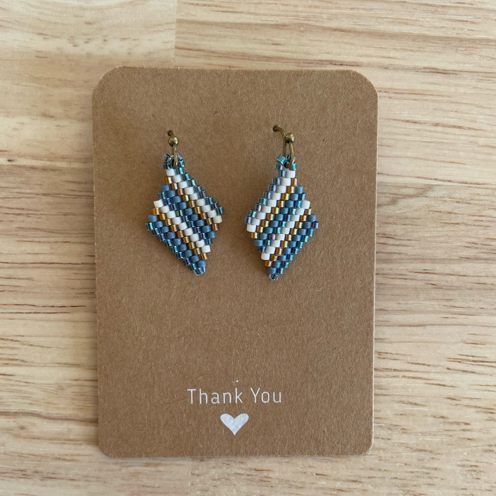 Handcrafted Blue and Gold Beaded Earrings